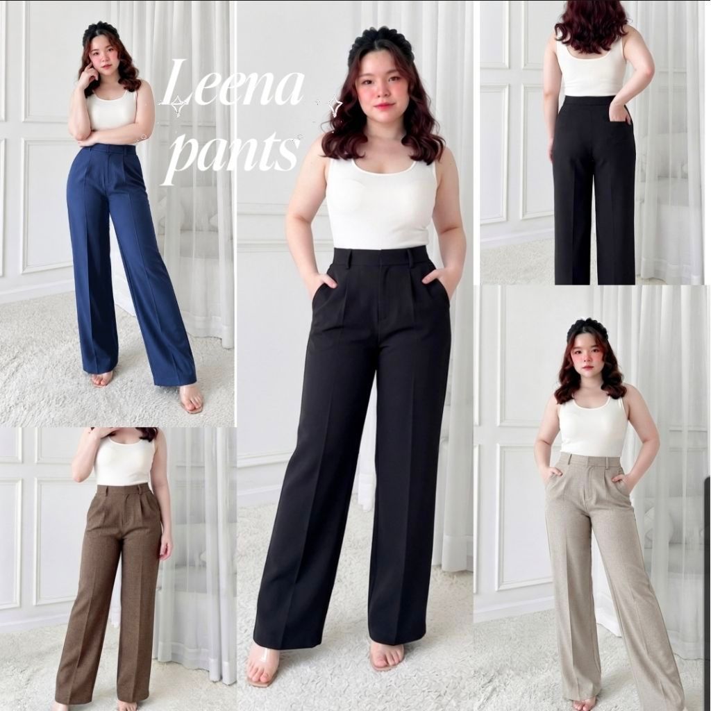 [โปรเปิดตัว][ส่งใน2-3วัน] New ♡ LEENA (ลีน่า) - กางเกงขายาว เอว 24-39" เอวสูง กระบอกกลาง ผ้าทิ้งตัว เที่ยว ทำงาน สาวอวบ