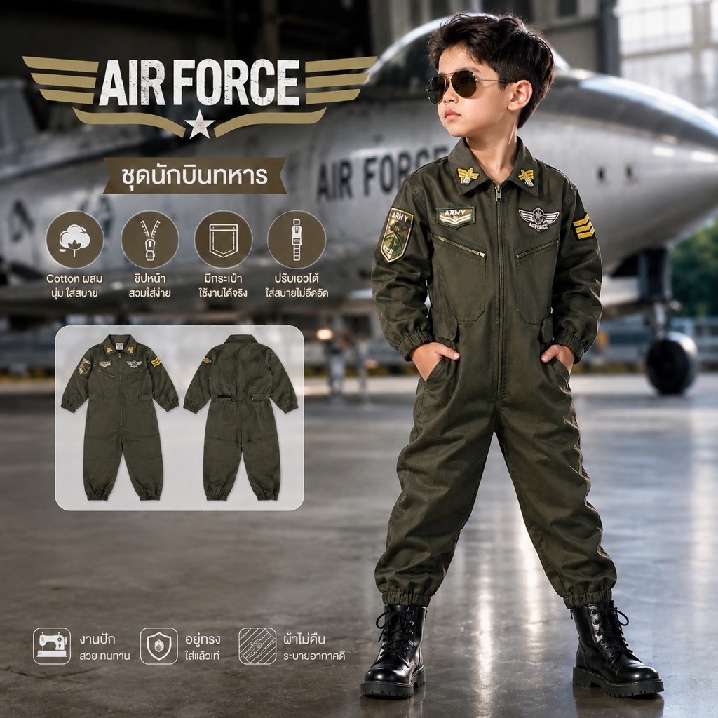 พร้อมส่ง! ชุดอาชีพในฝัน AIR FORCE นักบินทหารเด็ก 👨‍✈️🛩️  ให้น้องๆ ได้สวมบทบาทเป็นนักบินทหารสุดเท่