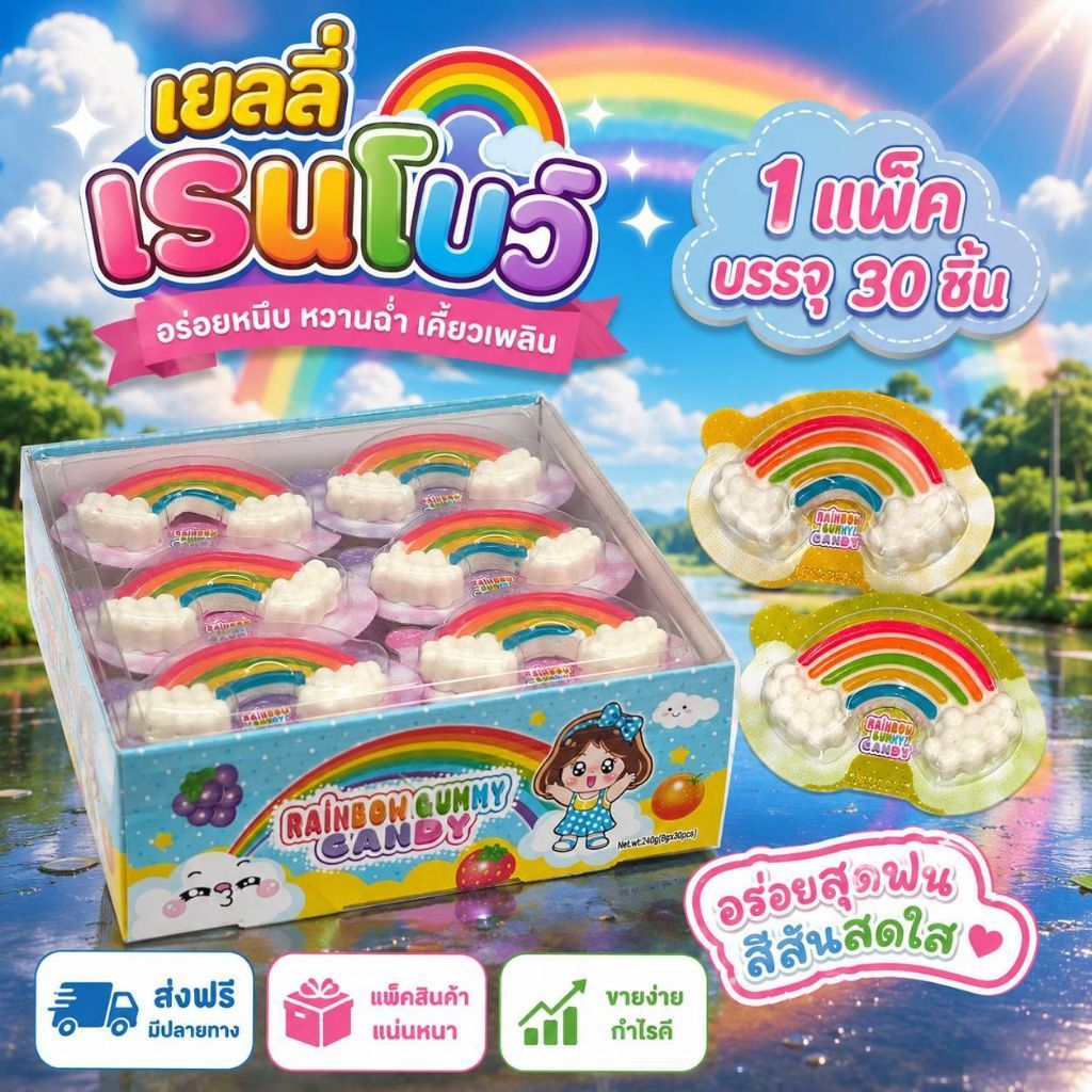 💢30ชิ้น💢 เยลลี่ เรนโบว์ สายรุ้ง ก้อนเมฆ 🌈🌈🌨️🌦️✨ น่ารัก สินค้าขายดี