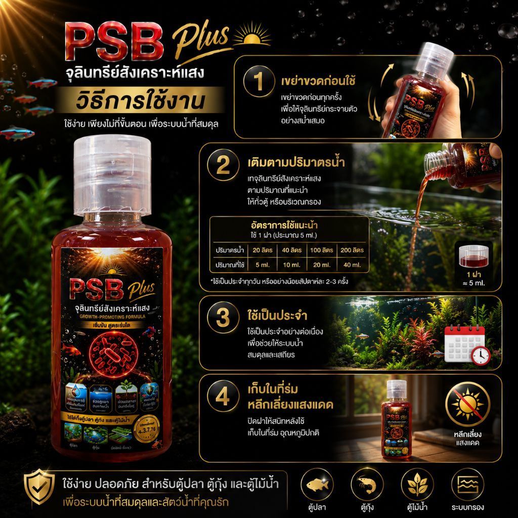 🌿 PSB Plus จุลินทรีย์สังเคราะห์แสงตัวช่วยดูแลระบบน้ำ สำหรับคนรักตู้ปลา ตู้กุ้ง และตู้ไม้น้ำ