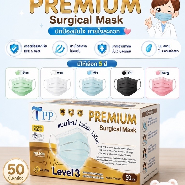 หน้ากากอนามัย TPP Surgical Mask แท้100%❤️