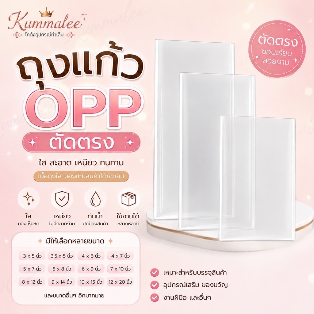 ถุงแก้วใส ถุงแก้วตัดตรง หนา 50 ไมครอน ถุงเอนกประสงค์ มัด 100 ถุง สินค้าพร้อมส่ง