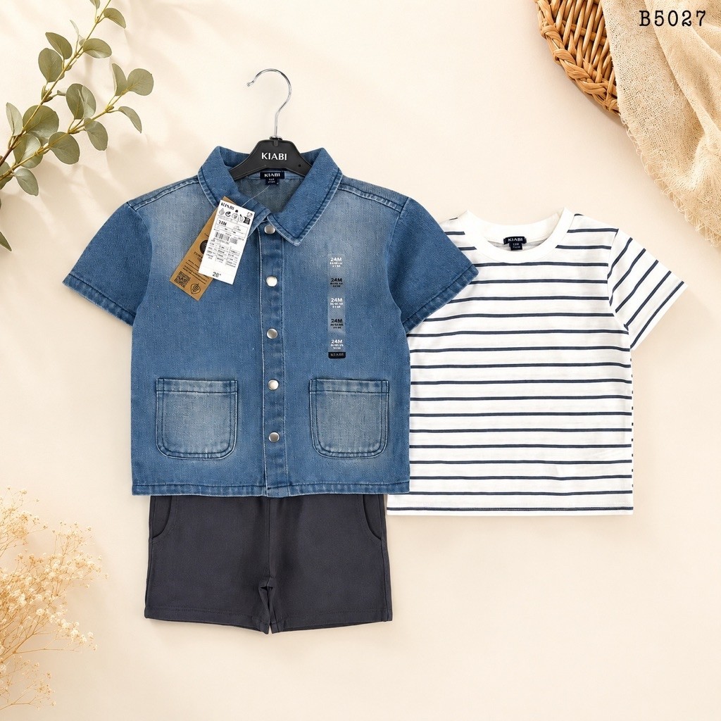 ชุด set 3 ชิ้น KIABI (เสื้อยีนส์+เสื้อยืด+กางเกง)9m-4T