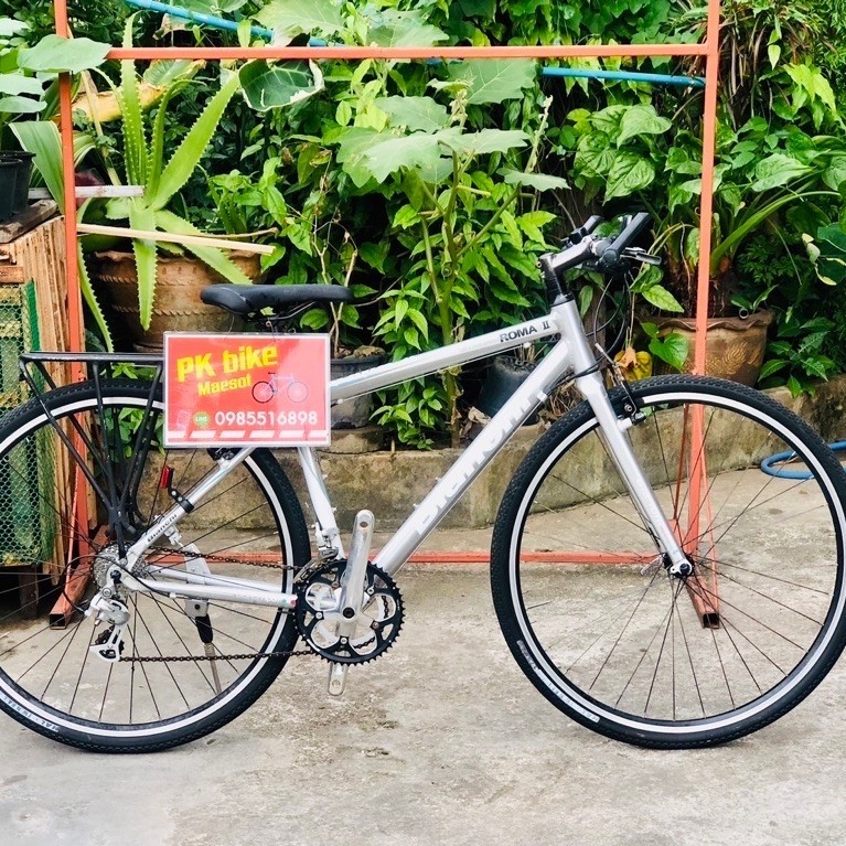 จักรยานไฮบริด เก่าญี่ปุ่น ยี่ห้อ Bianchi Roma2 แท้ ไซส์ 46 cm สีบรอนซ์เทาอ่อนสวยๆ เฟรมอะลู มีตะแกรงห