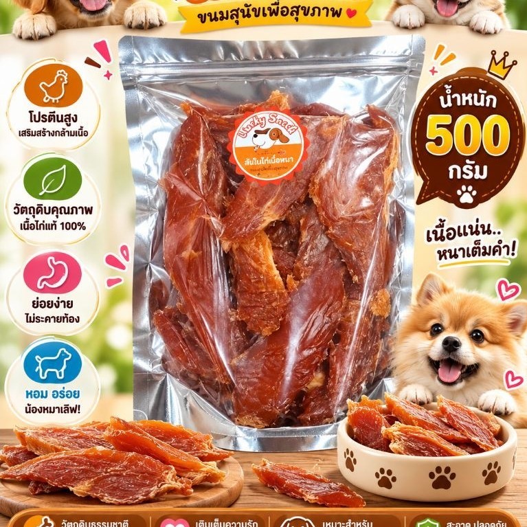 สันในไก่ 💯% ไก่อบเนื้อหนา นุ่มหนึบ ขนมหมา  ขนมสัตว์เลี้ยง ขนาด 500 กรัม