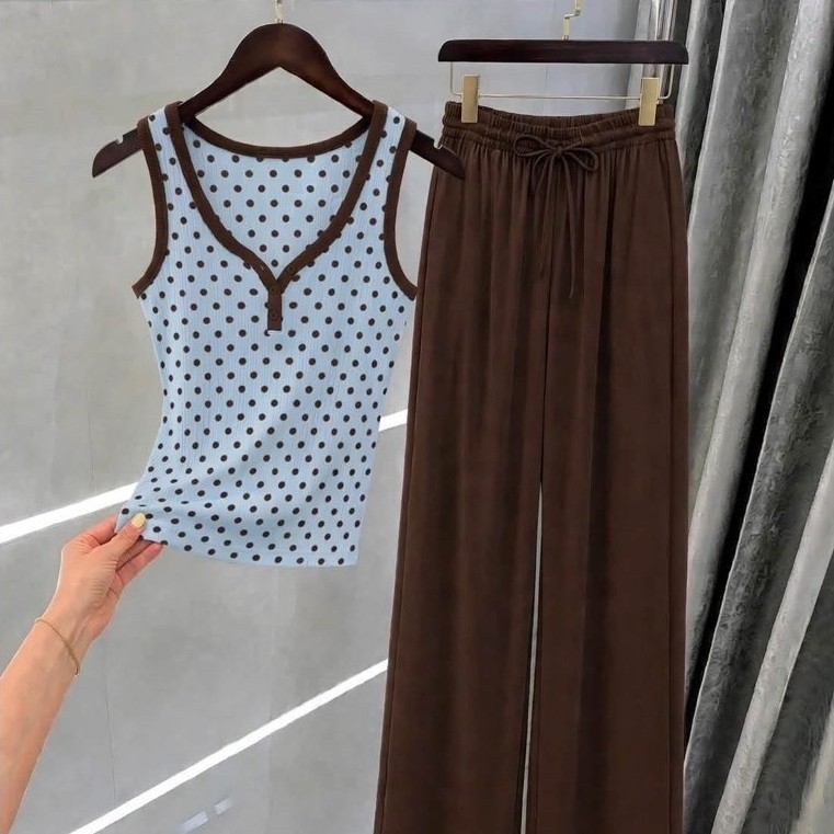 พร้อมส่ง ชุดเซ็ท2ชิ้น เสื้อกล้ามทูโทน+กางเกงขายาว ผ้าดีมาก