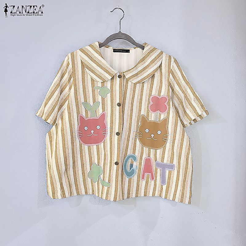ZANZEA เสื้อโค้ทยาวสำหรับผู้หญิง ออกแบบสไตล์เกาหลีน่ารัก พร้อมลายการ์ตูนและปุ่มบนอก — صورة 4