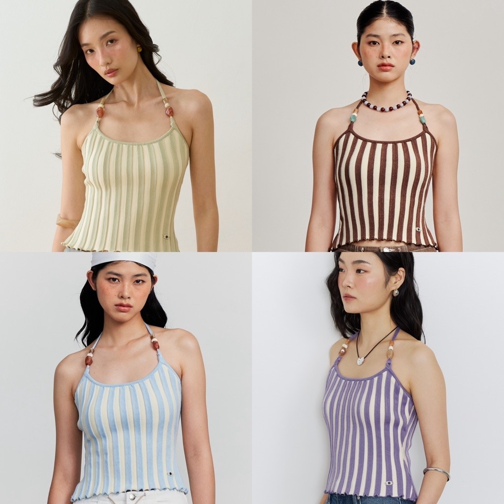 Pebble Halter Top [พร้อมส่ง] เสื้อคล้องคอไหมพรม แต่งลูกปัดหิน