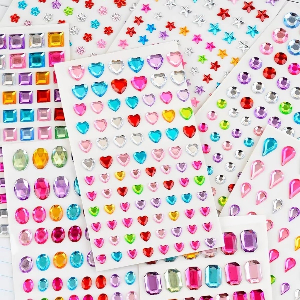 พร้อมส่ง สติ๊กเกอร์เพชรหลากสี สติ๊กเกอร์พลอยเทียม รูปหัวใจ ดาว วงกลม สี่เหลี่ยม หยดน้ำ น่ารักมาก Bedazzling trend