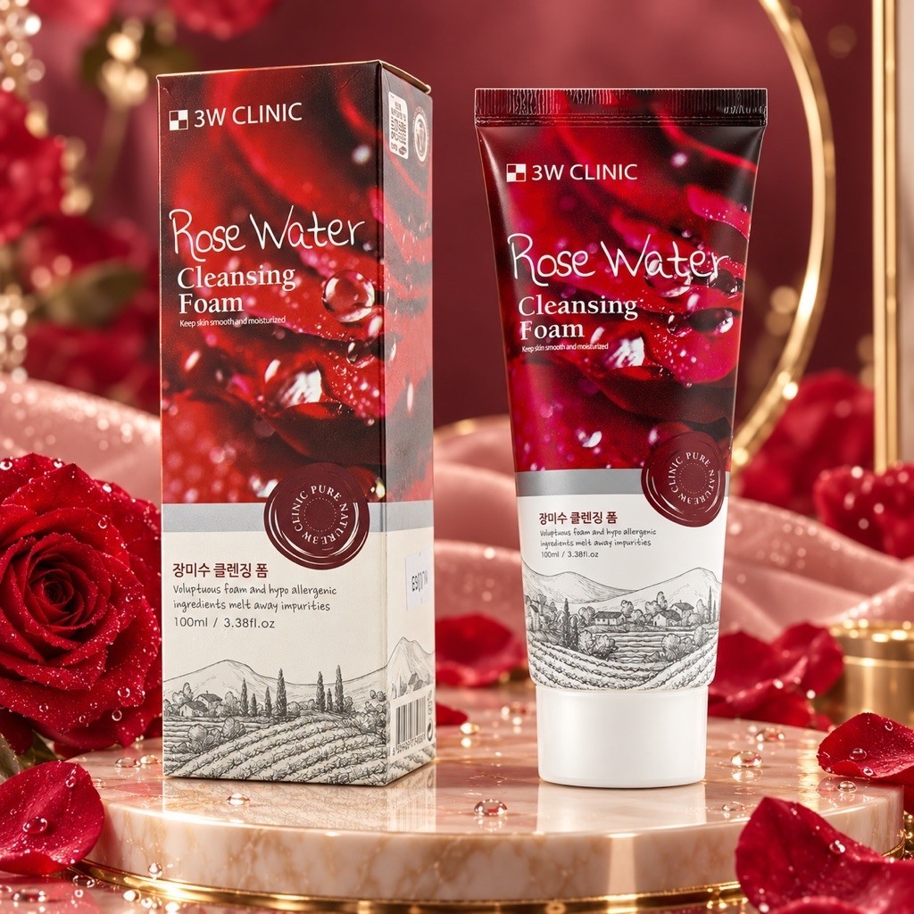 โฟมล้างหน้า 3W CLINIC ROSE WATER CLEANSING FOAM ฟองนุ่มแน่น ล้างสิ่งสกปรกและความมัน ผิวสะอาดสดชื่น ไ