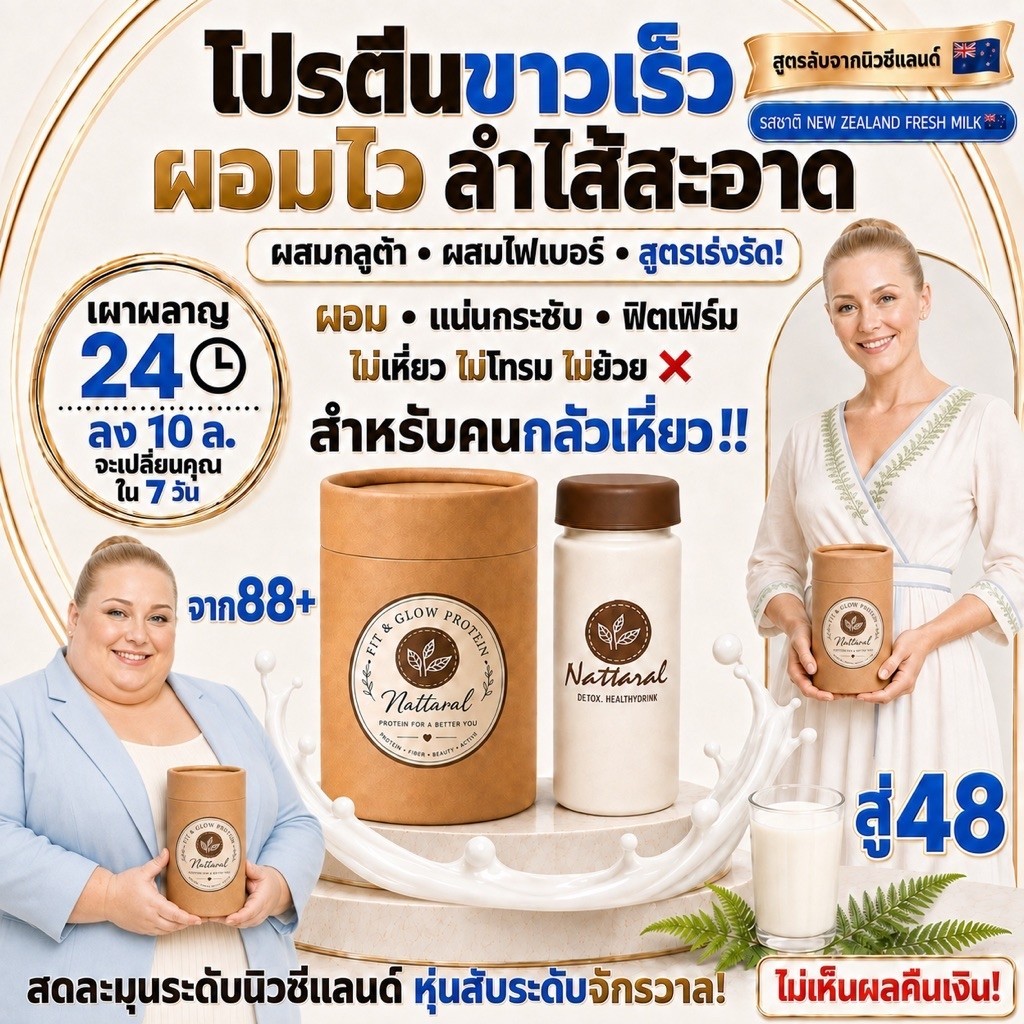 โปรตีน+กลูต้าไฟเบอร์[1กระปุกNEW ZEALAND FRESH MILK] ขาวเร็วผอมไวลำไส้สะอาด สูตรเร่งรัดX3 เผาผลาญ24ชม ลง5ล ไม่เห็นผลคืน