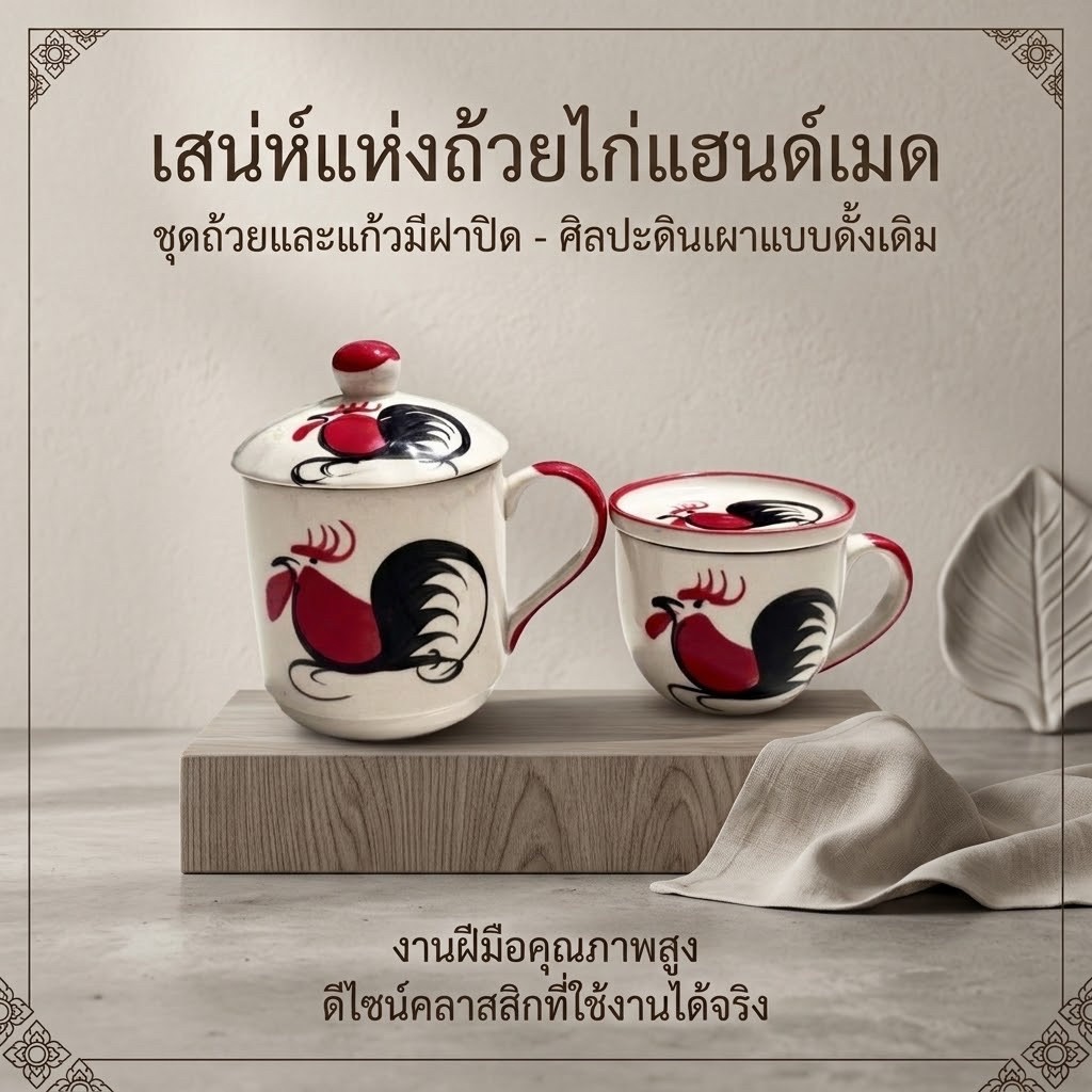 แก้วน้ำพร้อมฝาปิด(แก้วลายไก่พร้อมฝาปิด)