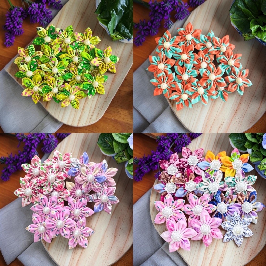 ดอกไม้ผ้าแต่งมุก 5 cm ชุดละ 15 ชิ้น