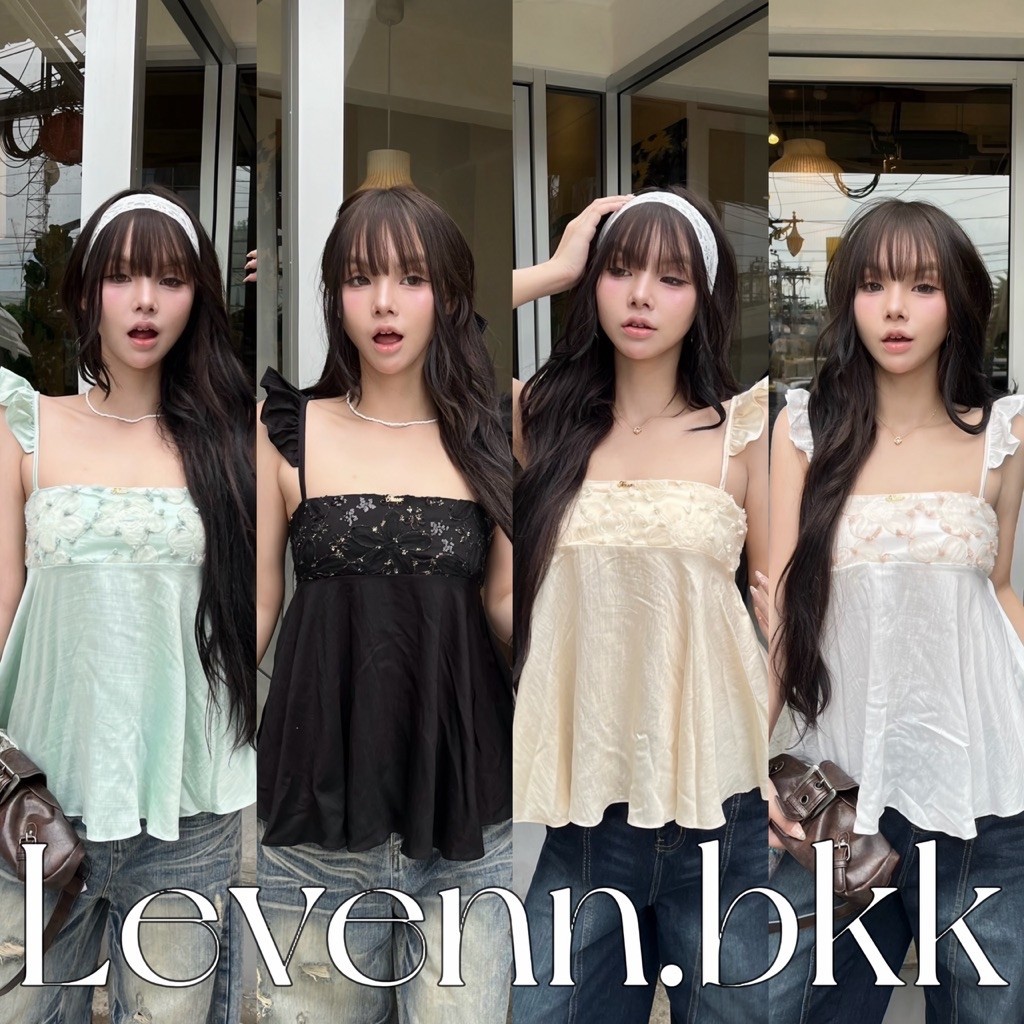 Levenn.bkk • Furbi Top เสื้อแขนระบาย ดีเทลตัดอกงานปักวิงค์ น่ารัก ทรงสวย Women ผู้หญิง Clothing