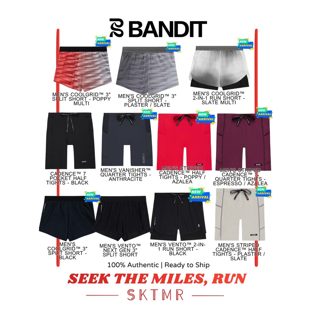 [พร้อมส่ง]  กางเกงวิ่ง Bandit GridLock, Cadence, Superbeam Half Tight, Vento™ 3" Split Short, Vento™ 5" Training Short