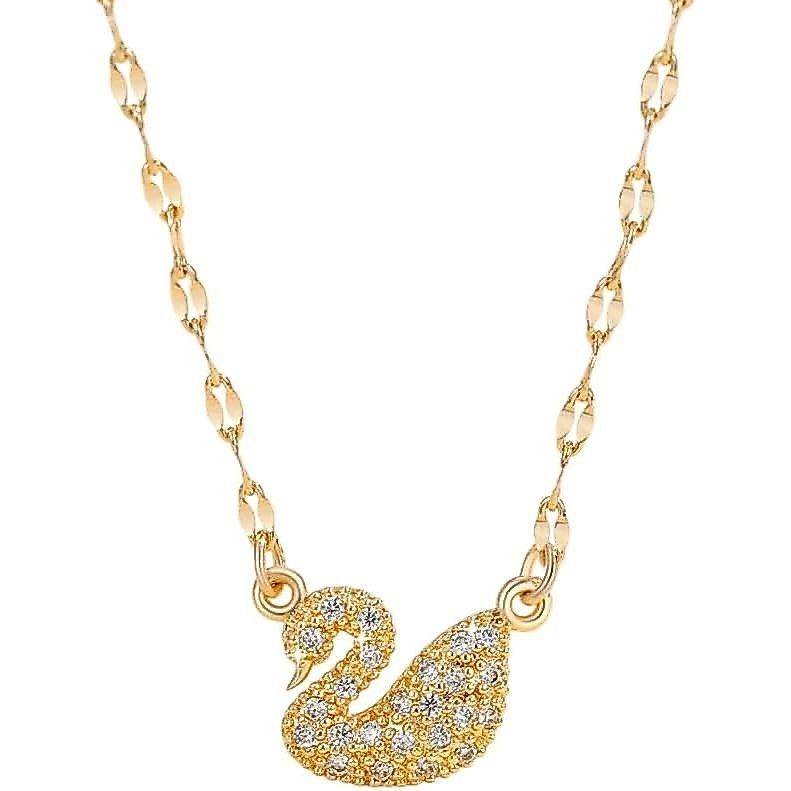 สร้อยคอจี้หงส์ชุบทอง 18K – เครื่องประดับคริสตัล Cubic Zirconia หรูหราสําหรับผู้หญิง 9B3U