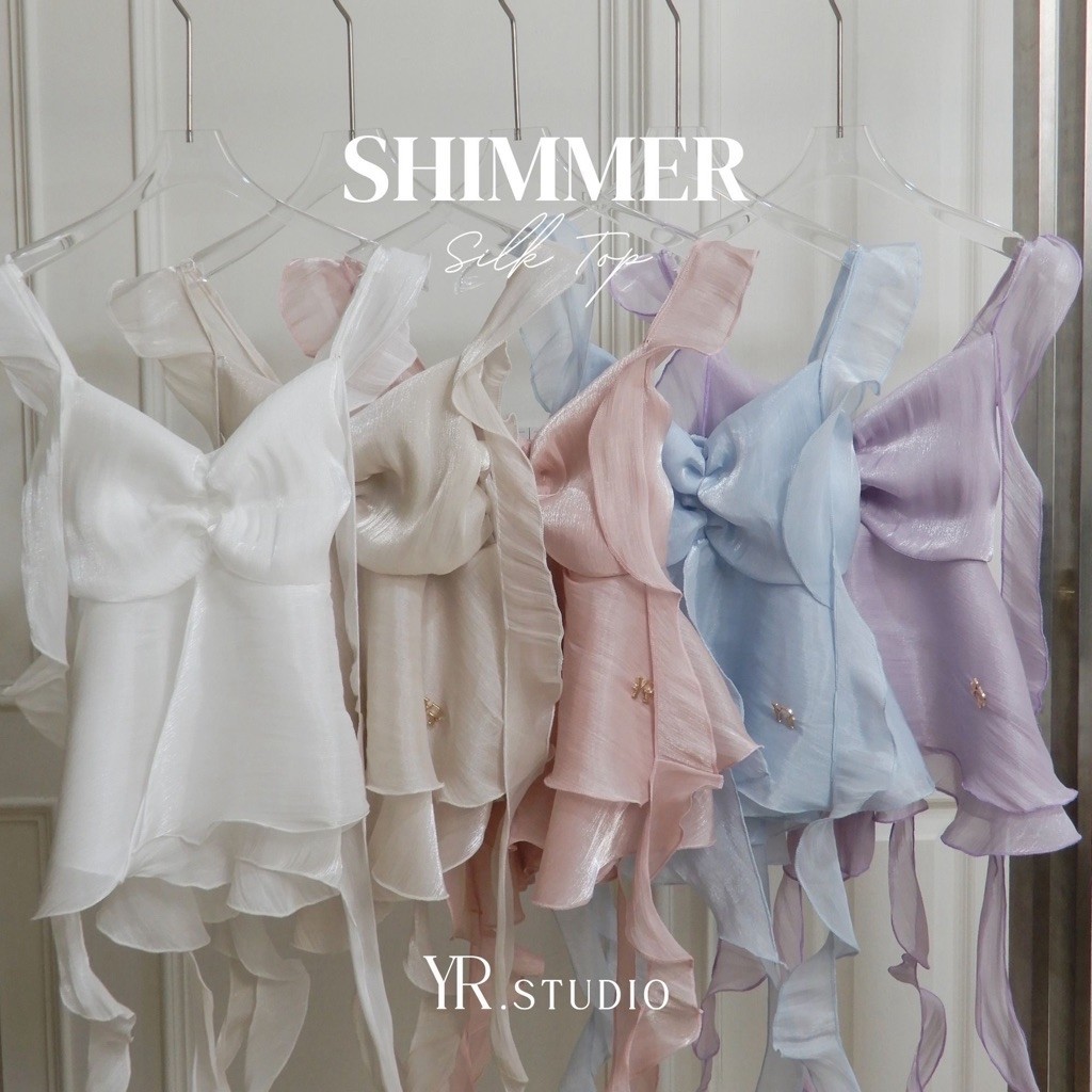 เสื้อสายเดี่ยว Shimmer Silk Top (ราคา 450 ) แต่งงระบายผ้าไหมชิมเมอร์เนื้อผ้านิ่มใส่สบาย ไม่คันไซค์รอบอก 30-44"