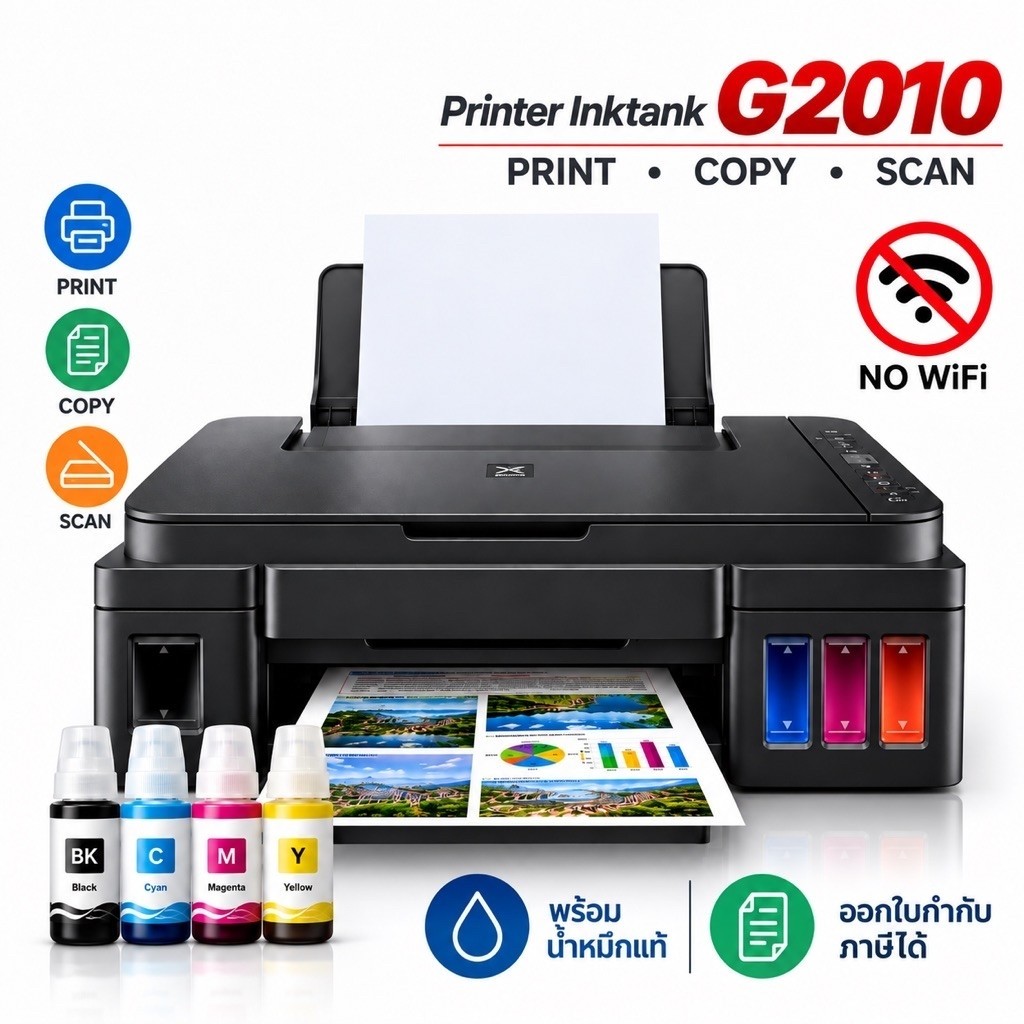 Canon Pixma G2010 Printer พร้อมหัวพิมพ์,น้ำหมึกแท้ หมึกพรีเมียม เครื่องเปล่าไม่มีหมึก