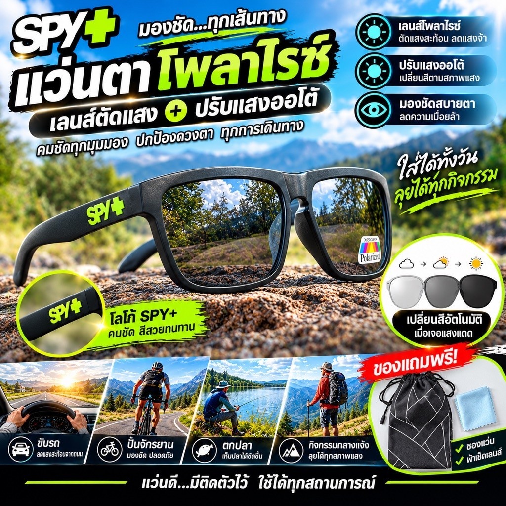 แว่นยิงปลาแว่นขับรถแว่นกันยูวีเลนส์โพราไรซ์ปรับแสงออโต้