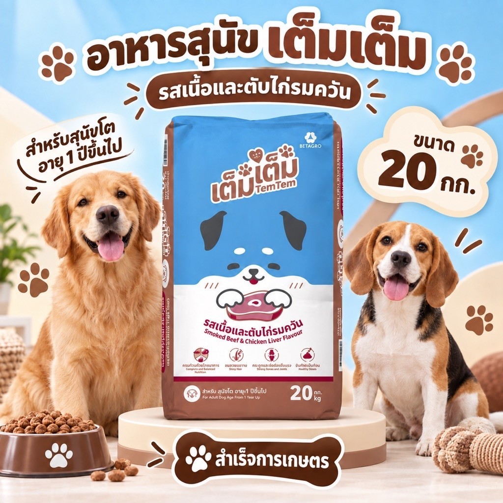 เต็มเต็ม อาหารสุนัขโต20กิโลกรัม รสเนื้อและตับไก่รมควัน