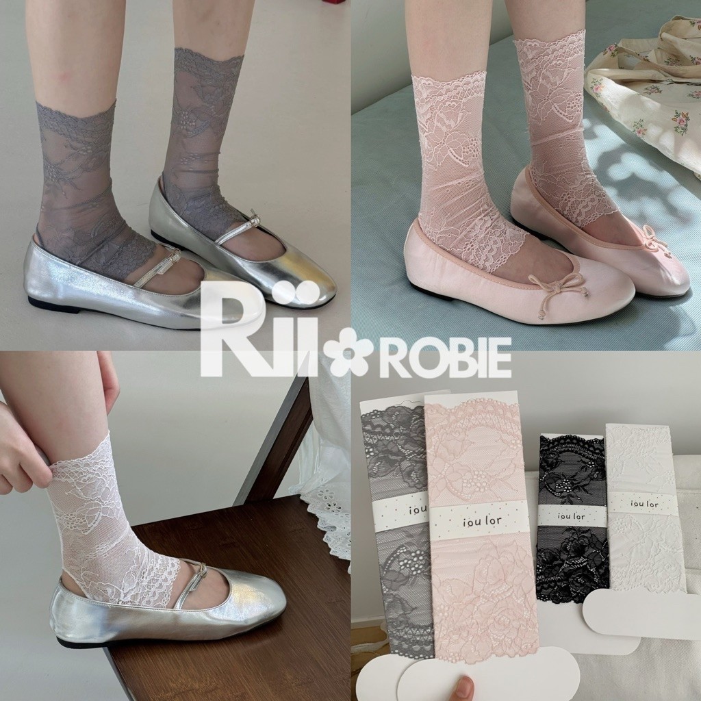 พร้อมส่ง/ส่งด่วน 🕊️ Riirobie.bkk | Lace Bloom Socks ถุงเท้าลูกไม้ซีทรู ดีไซน์เปิดช่วงปลายเท้า✨