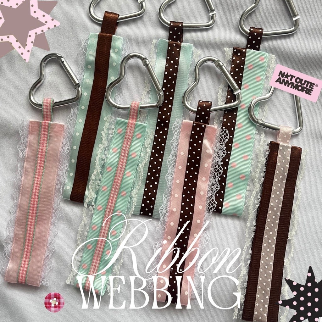 ribbon webbing พวงกุญแจริบบิ้นสุดคิ้วทึ ตกแต่งเองได้
