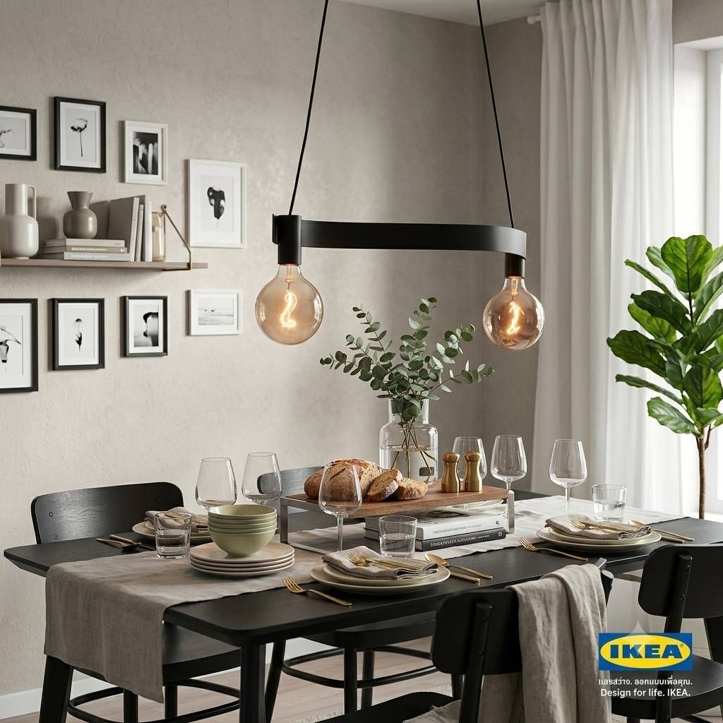 [ของแท้จาก​ IKEA] ACKJAโคมไฟห้อยเพดาน รูปทรงคลื่น สีดำ24ซม