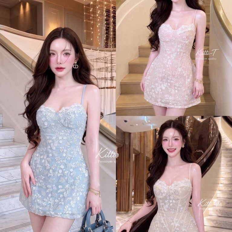 KITTI Dress ชุดเดรสสั้นสายเดี่ยวดีไซน์ลักชูรี โดดเด่นด้วยงานผ้าลูกไม้ทอละเอียด