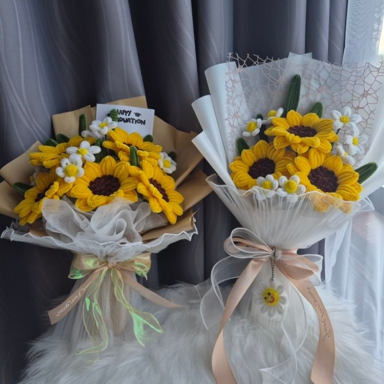 (พร้อมส่ง) ช่อดอกทานตะวัน ช่อดอกไม้ลวดกำมะหยี่ ช่อดอกไม้รับปริญญา