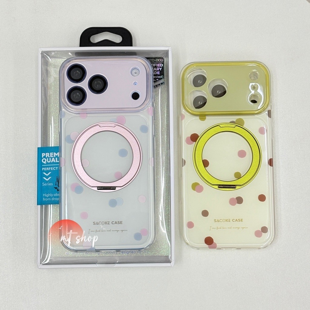 เคสโทรศัพท์มือถือลายจุด แม่เหล็กชาร์จตั้งได้ หมุนได้สำหรับไอโฟน17ProMax 18ProMax เคสขอบนิ่ม-หลังแข็ง