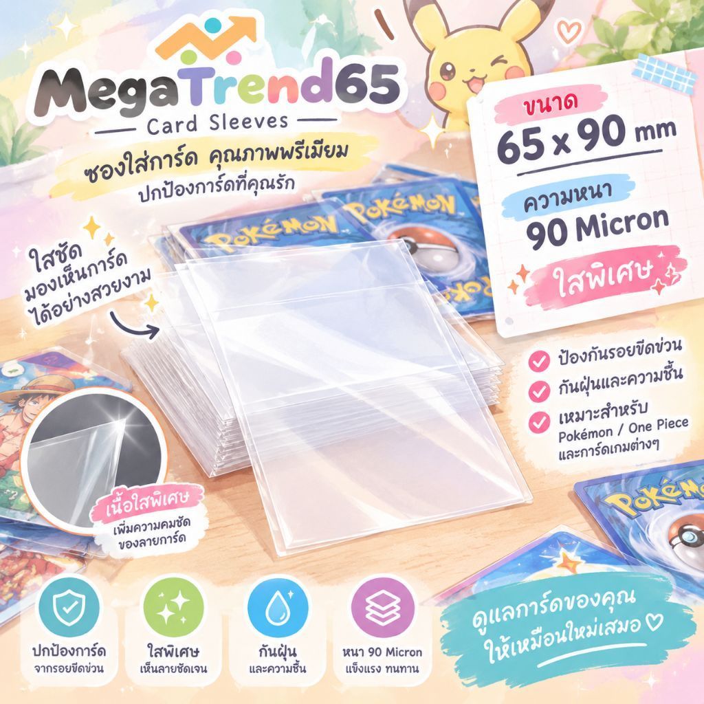 ซองใส ใส่การ์ด ดีและถูก ขนาด 65x90mm สำหรับ ยูกิ โปเกมอนการ์ด การ์ดไอดอล เกาหลี บัดดี้ไฟท์ โปเกม่อน ถุงแก้วใส ซองพลาสติก