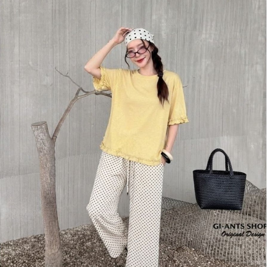 🌻✨️เสื้อยืดคอกลมแขนระบาย ผ้าสลาฟ✨️🌻
