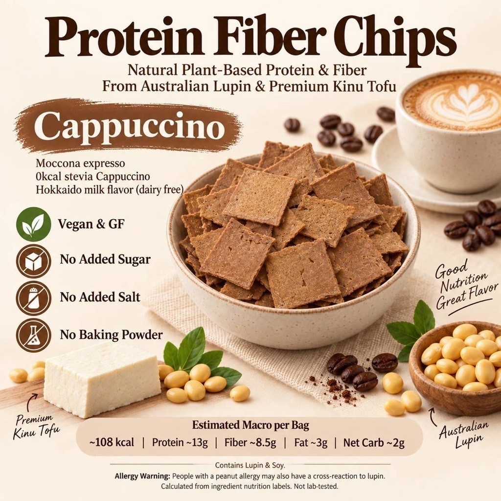 protein fiber chips (kinu tofu x lupin) - cappuccino - lowcarb vegan glutenfree