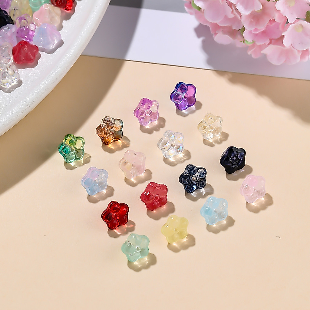 St.kunkka 10ชิ้น ลูกปัดแก้ว ดอกไม้ 5 กลีบ คละสี เม็ดบีดส์เว้นวรรค มีรู สำหรับทำสร้อยข้อมือ ต่างหู DIY งานฝีมือ — صورة 8