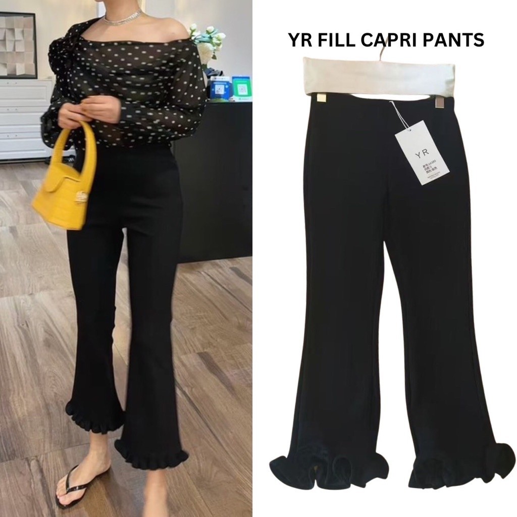 Fill korea pants กางเกงแต่งระบายปลายขา TAG : YR🇰🇷 ทรงเข้ารูปช่วงสะโพก แล้วบานปลายเล็กน้อย ช่วยพรางขาให้ดูเรียวยาว