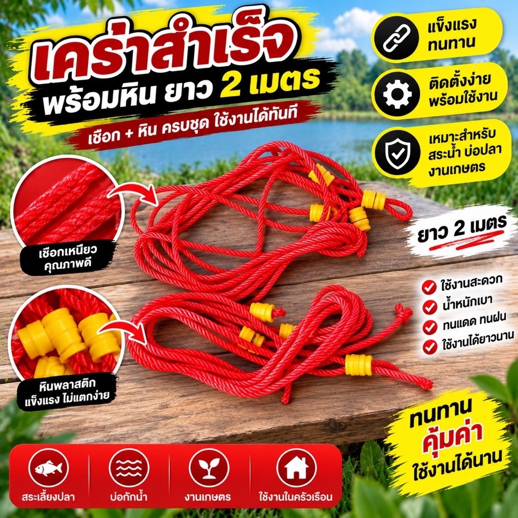 เชือกสนตะพายวัว เชือกสนเคราวัว เคราสำเร็จ เชือก+ลูกหวิน 2 ชิ้น มีให้เลือก 3 ขนาด (5มิล,6มิล,7มิล) เชือกยาว 2เมตร