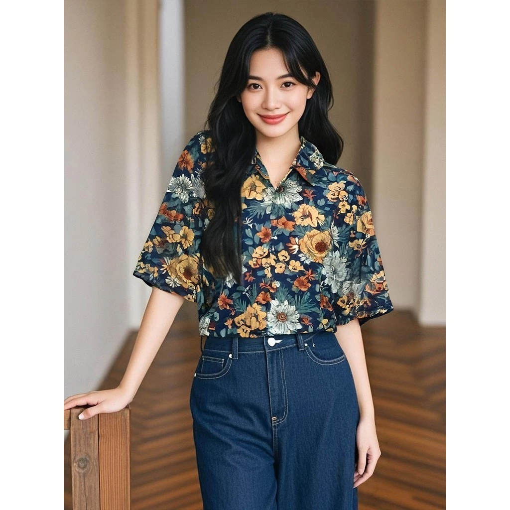 เสื้อฮาวายผู้หญิง ลายดอก ผ้าไหมอิตาลี