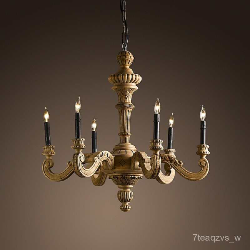 American Retro Wood Art Baroque Villa Living Room Lamp Nordic Solid Wood Carving Bedroom Hotel Stair