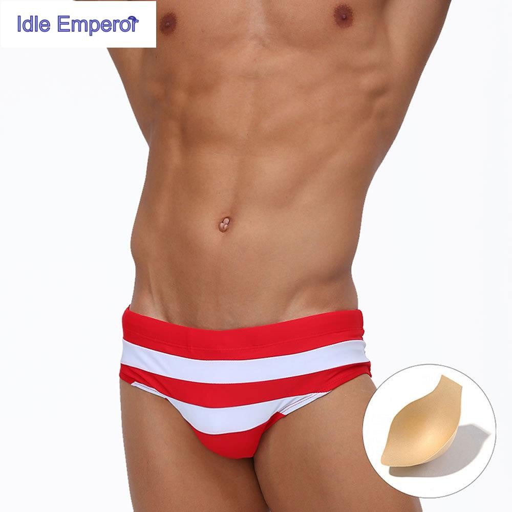 กางเกงว่ายน้ํา ทรงสามเหลี่ยม ขนาดเล็ก ลายทาง พร้อมแผ่นดันทรง สําหรับผู้ชาย GG688