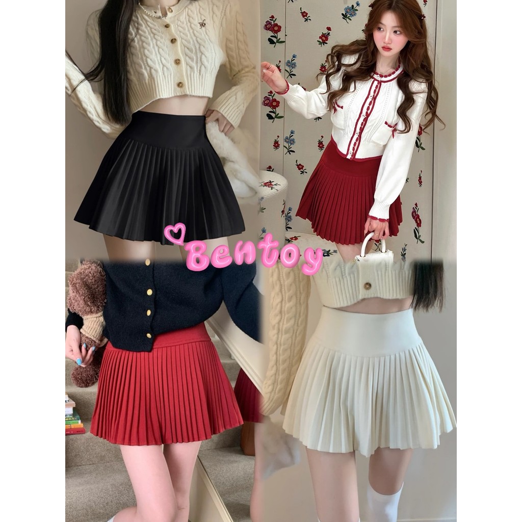 bentoy(SK02)กระโปรงทรงเอ พลีทจีบเล็ก สไตล์เกาหลี เทนนิสเอวสูง Skirt korea มีซับใน