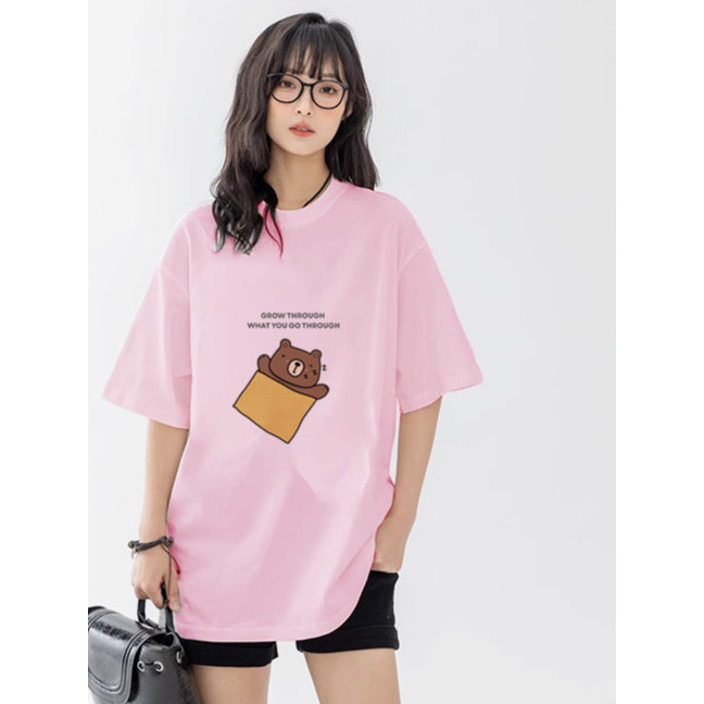 เสื้อยืดคอกลม ลายหมีน้ำตาล วัสดุทำมาจากผ้าไหมนม  เสื้อน่ารัก ใส่สบาย ไม่ร้อน BP001-T0007