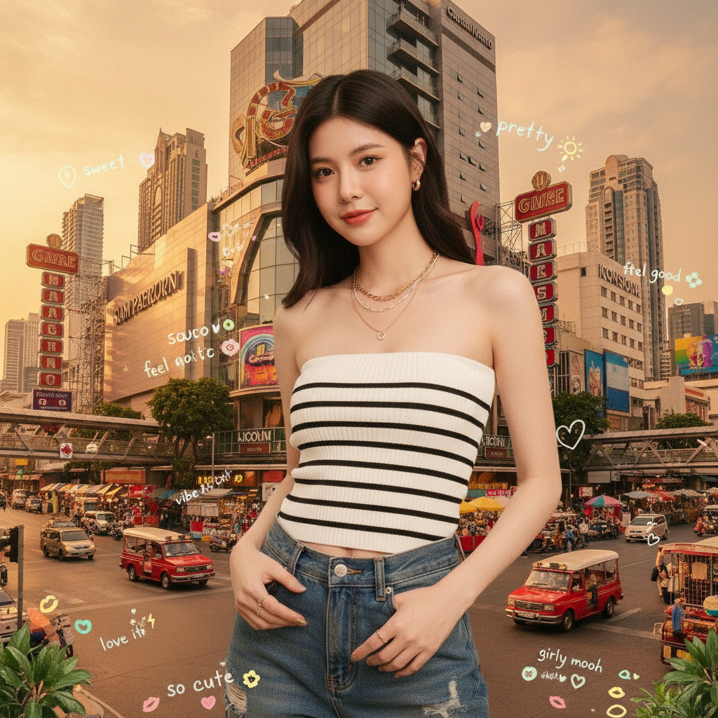 ꕥCatalog Fashionꕥ เสื้อเกาะอกลายทาง ผ้าไหมพรมร่อง ยืดได้เยอะ 3 สี