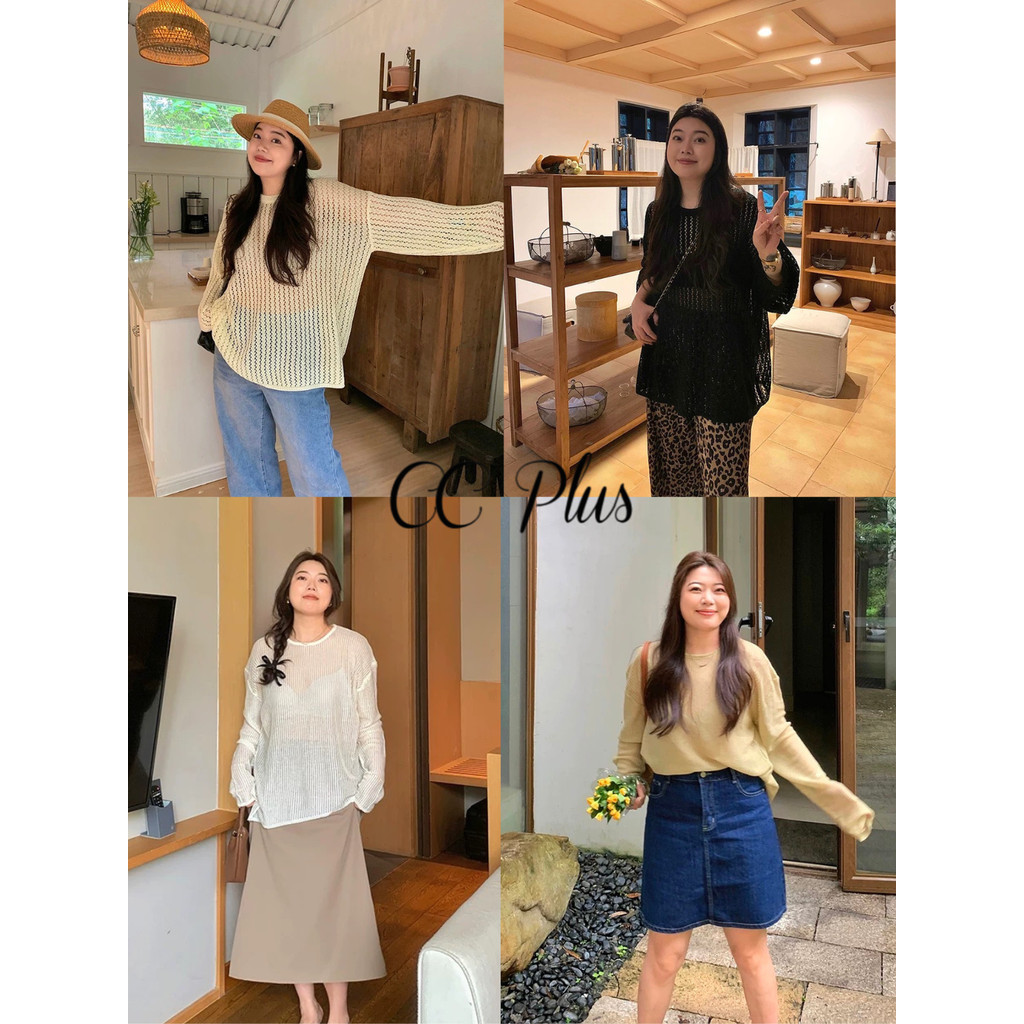 CiCi Plus+(A2865) เสื้อแขนยาวไหมพรมถักคอกลม ทรงโอเวอร์ไซส์ ใส่ฤดูใบไม้ผลิ แมทช์ได้ทุกลุค สไตล์สาวพลัสไซส์
