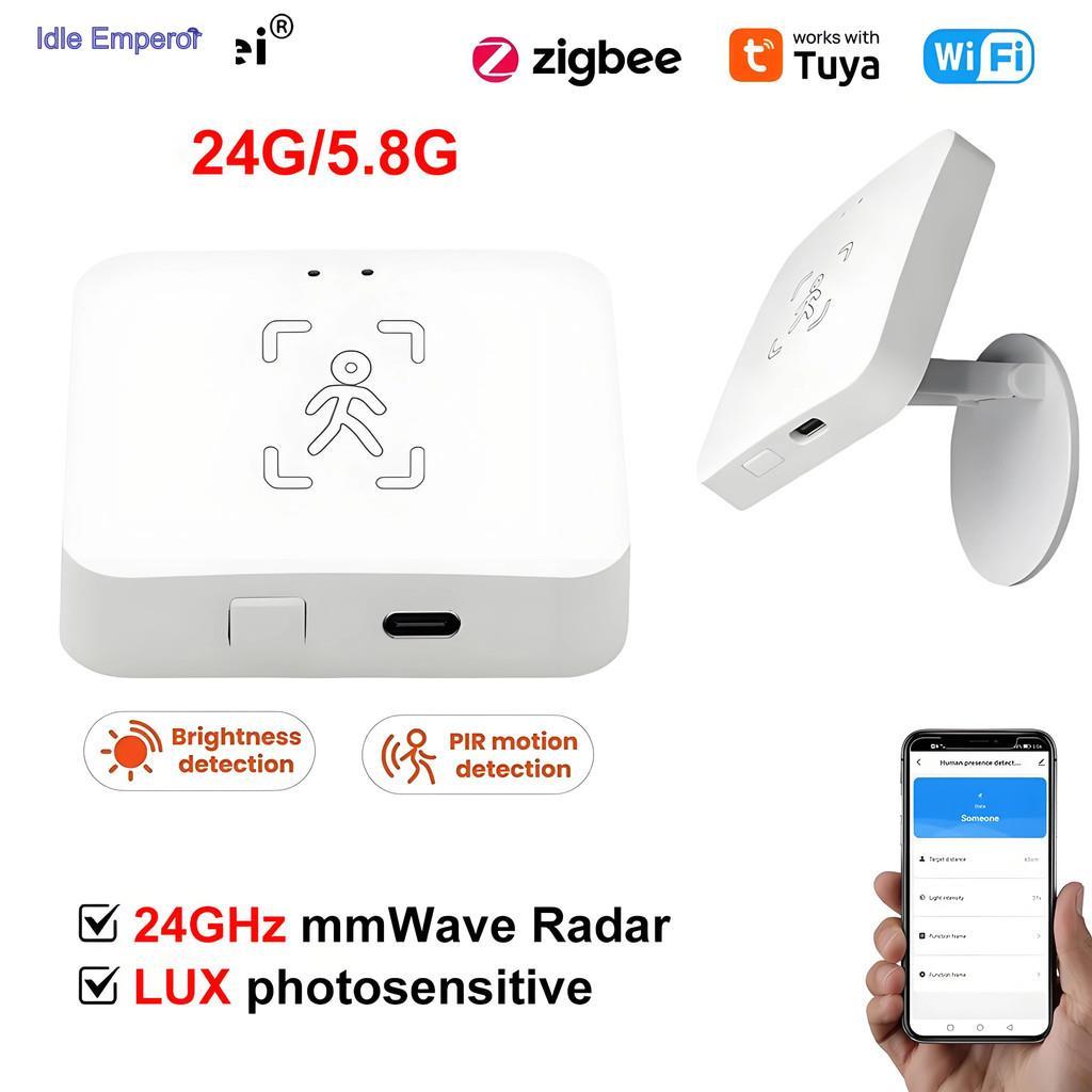 2-in-1 Tuya WiFi/Zigbee Human Presence Sensor 24G/5.8G MmWave Radar Detector Luminance/Distance Dete