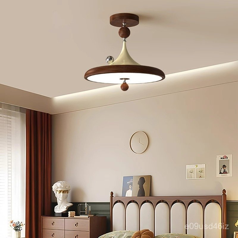 Bedroom Ceiling Light French Cream Style Creative Living Room UFO Light Vintage Walnut 3UDM