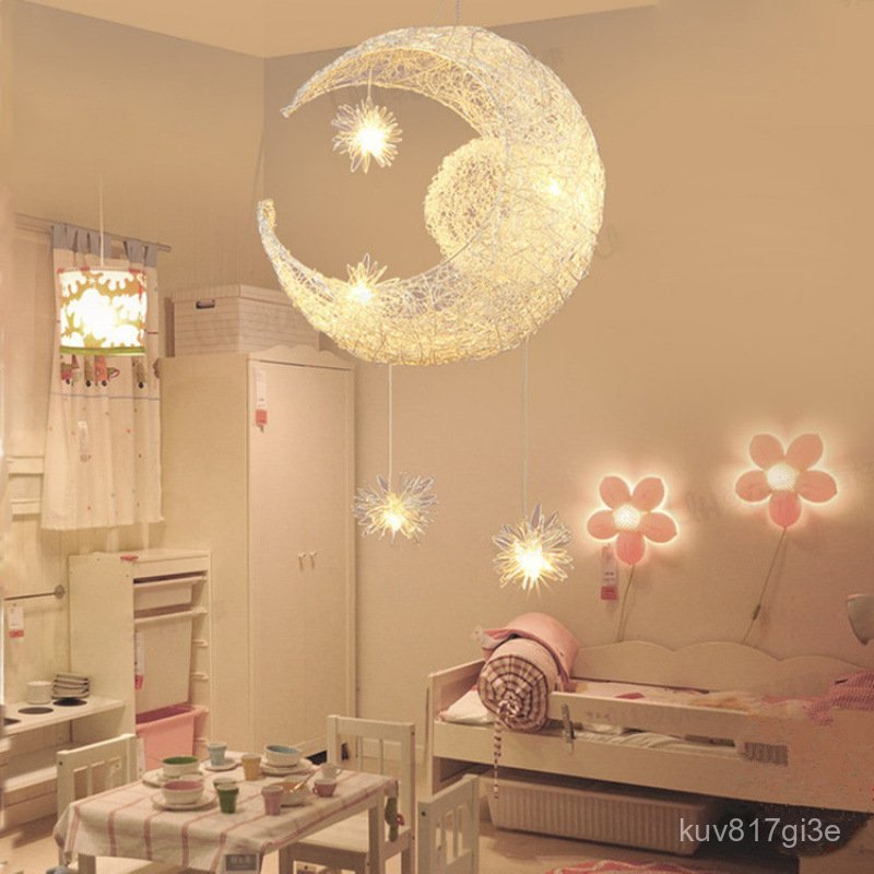 Pastoral Moon Star Aluminum Wire Lamp for Homestay Bedroom, Study Room, Cafe, Dining Pendant Light, 