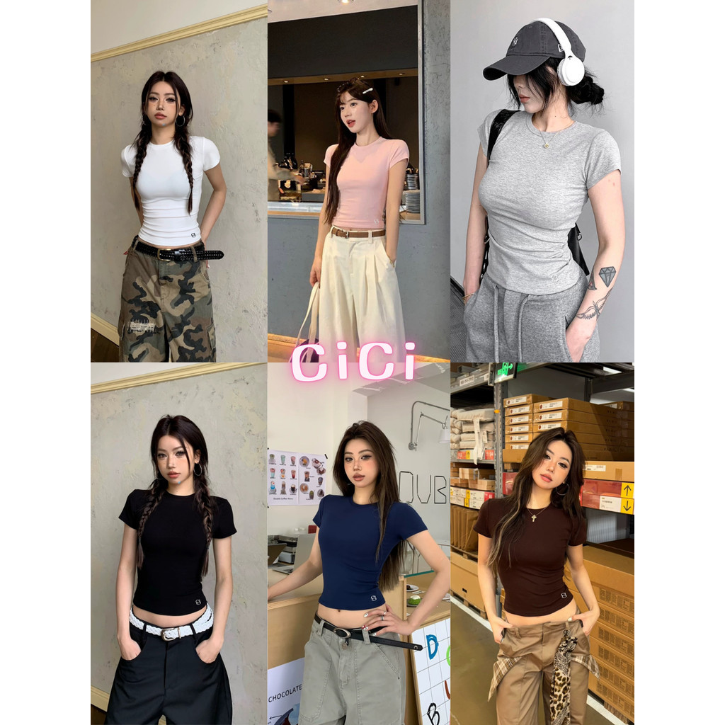 ส่งทันที Cici(NO. 33192) เสื้อยืดคอกลมแขนสั้นสีพื้น ปักโลโก้ Cici ใส่แล้วพรางหุ่นเห็นรูปทรงสวย เข้าได้ทุกลุคสไตล์ชาวซีซี
