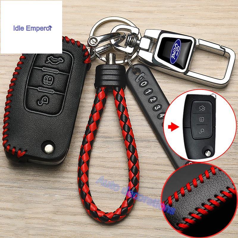 เคสกุญแจรถ ford สําหรับ ford fiesta focus ecosport ที่หุ้มกุญแจรถหนังวัว กระเป๋าใส่กุญแจ ford พวงกุญ