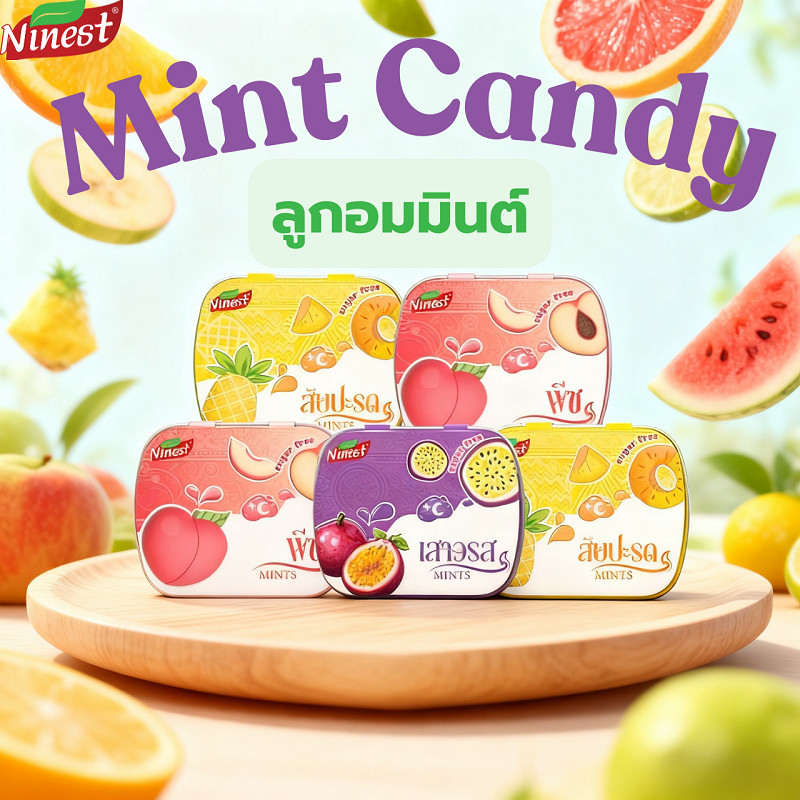 Ninest ลูกอมมิ้นต์ รสผลไม้ 14กรัม น้ำตาล0% หลากหลายรสชาติ