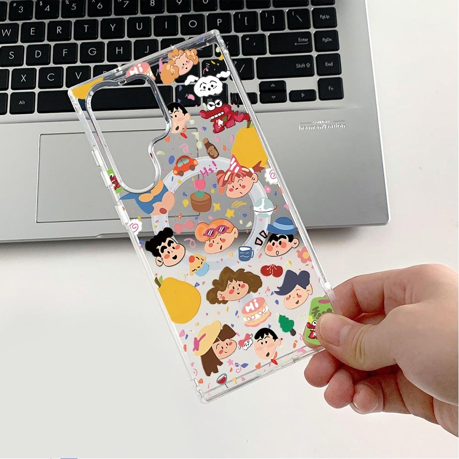 Samsung S25 Ultra S24 Ultra Case S23 Ultra Crayon Shinchan Magnetic Acrylic Clear Case สําหรับ Samsu